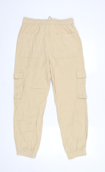 Womens UK Size S Zara Relaxed Fit Cargo Beige Trousers