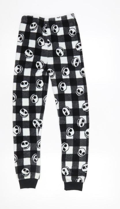 Primark Girls Black Check Jack Skellington Fleece Pyjama Pants 9-10 Years