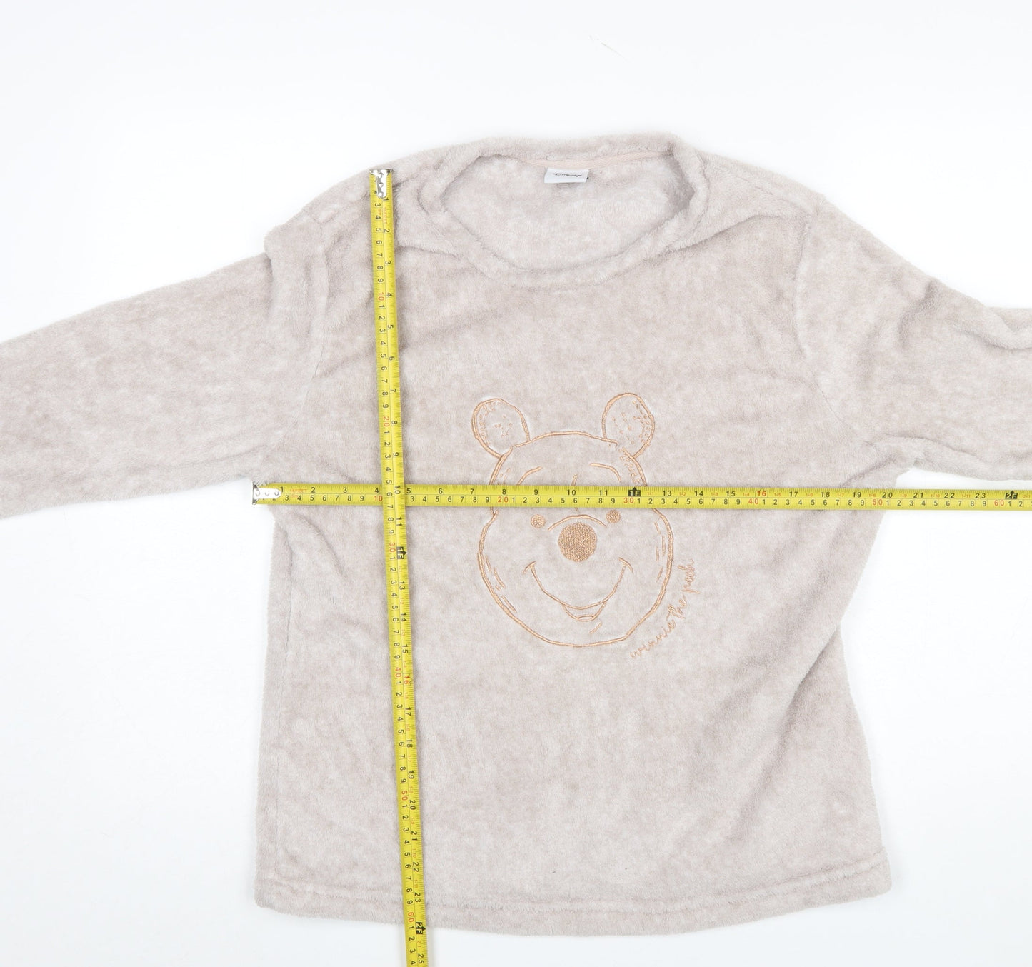 Disney Winnie the Pooh Women Beige Fleece Long Sleeve Pyjama Top Size 12-14