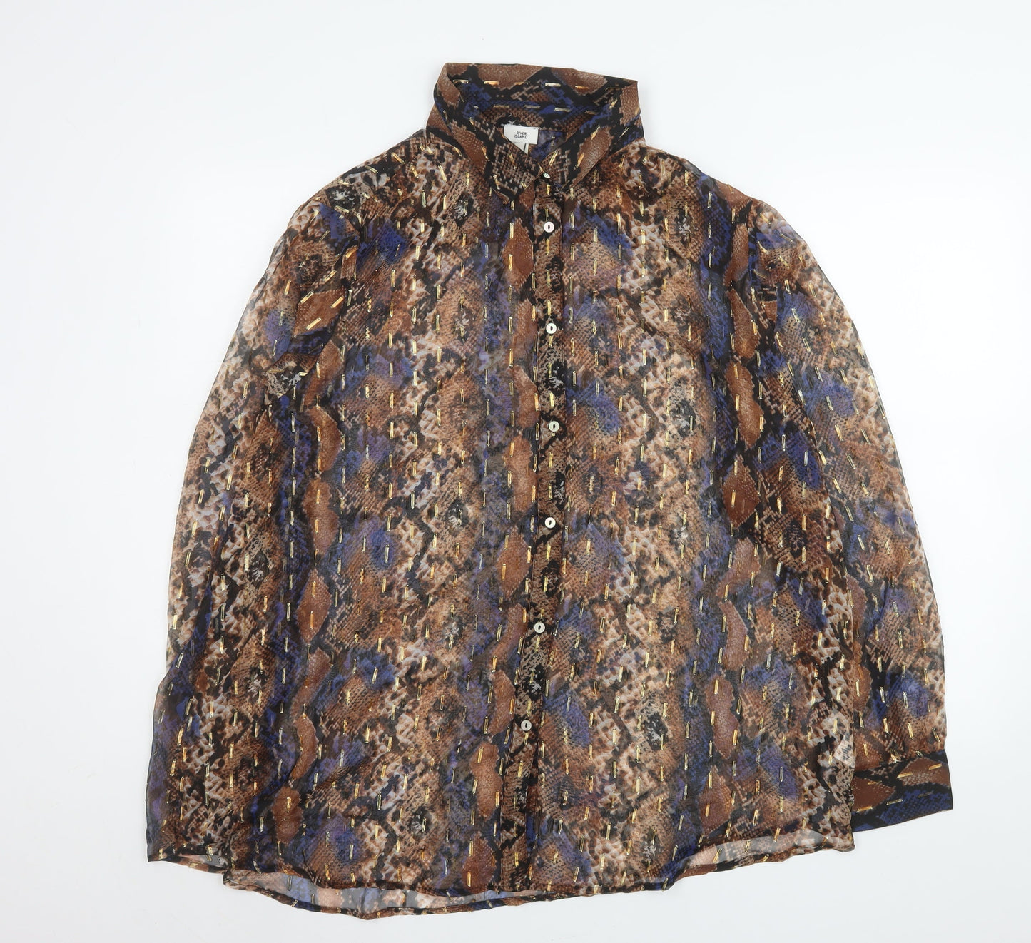 Womens UK Size L River Island Brown Blouse Button-Up