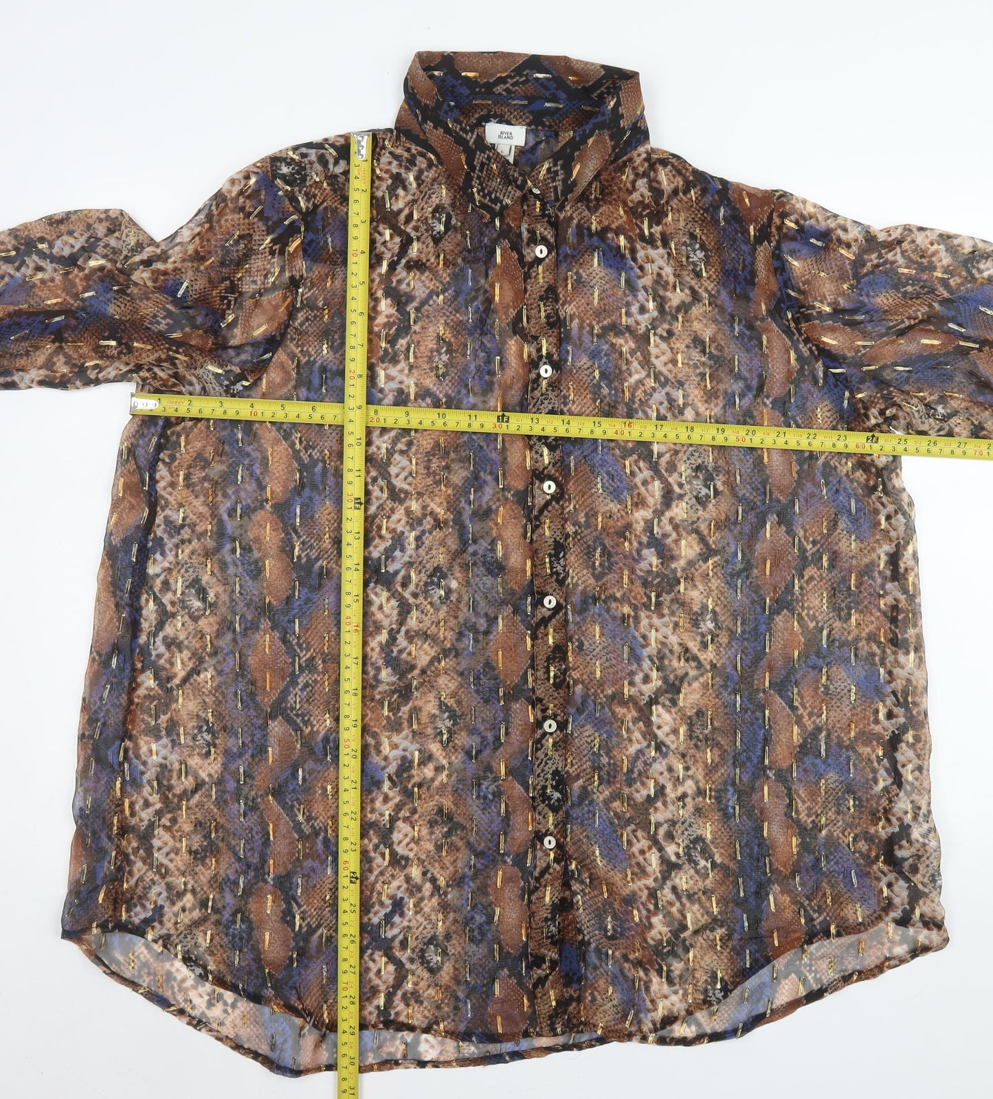 Womens UK Size L River Island Brown Blouse Button-Up
