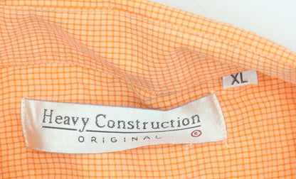 Heavy Construction Men’s Orange Check Cotton Button-Up Shirt XL