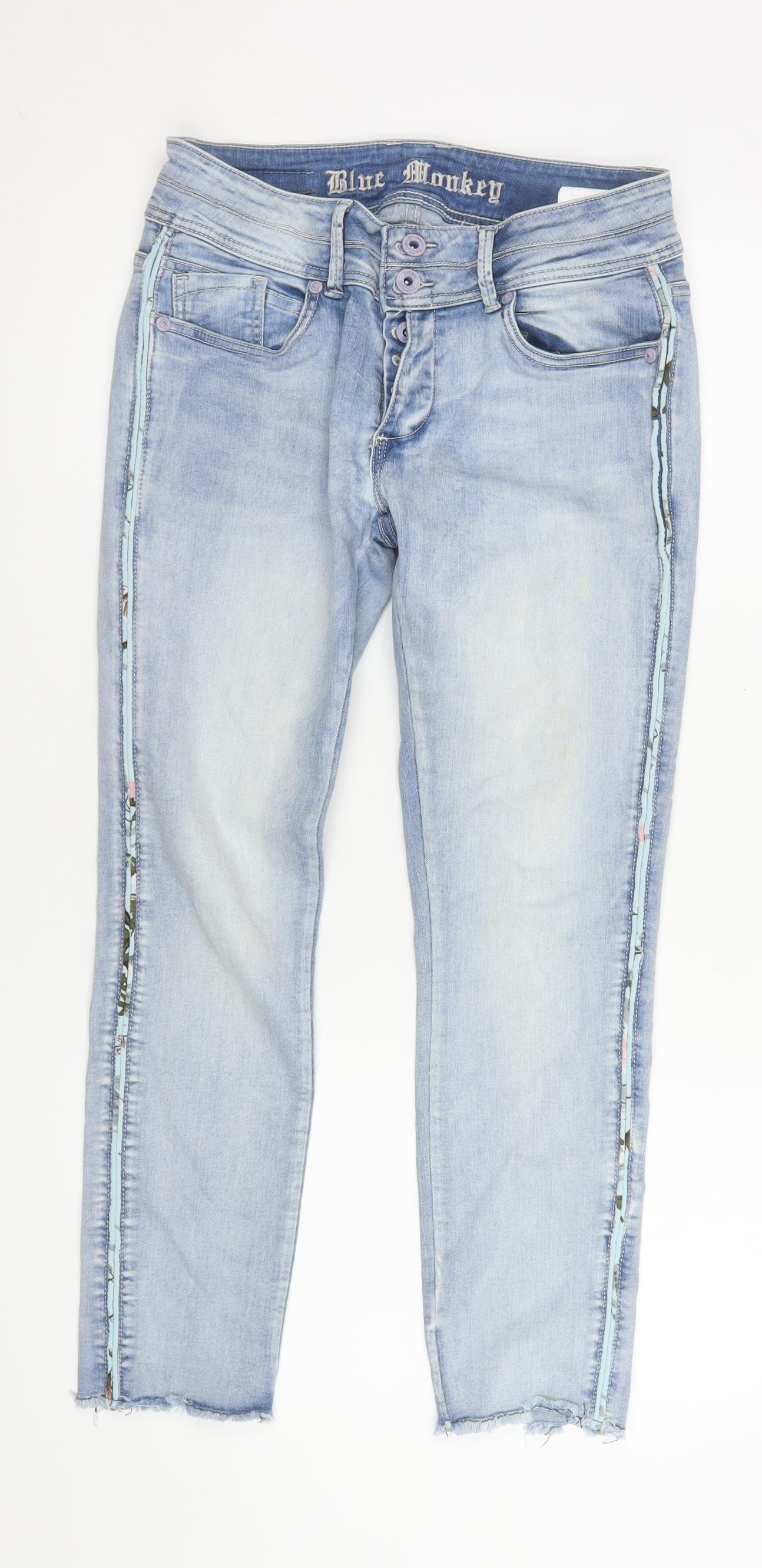 Womens UK Size 12 Blue Monkey Slim Fit Skinny Blue Jeans