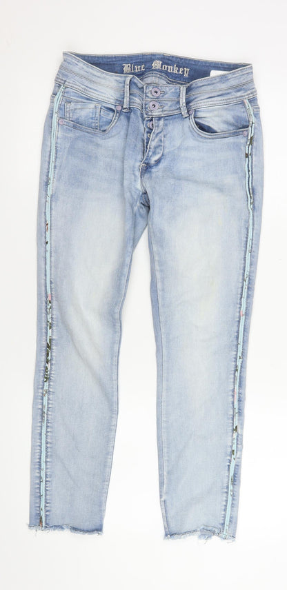 Womens UK Size 12 Blue Monkey Slim Fit Skinny Blue Jeans