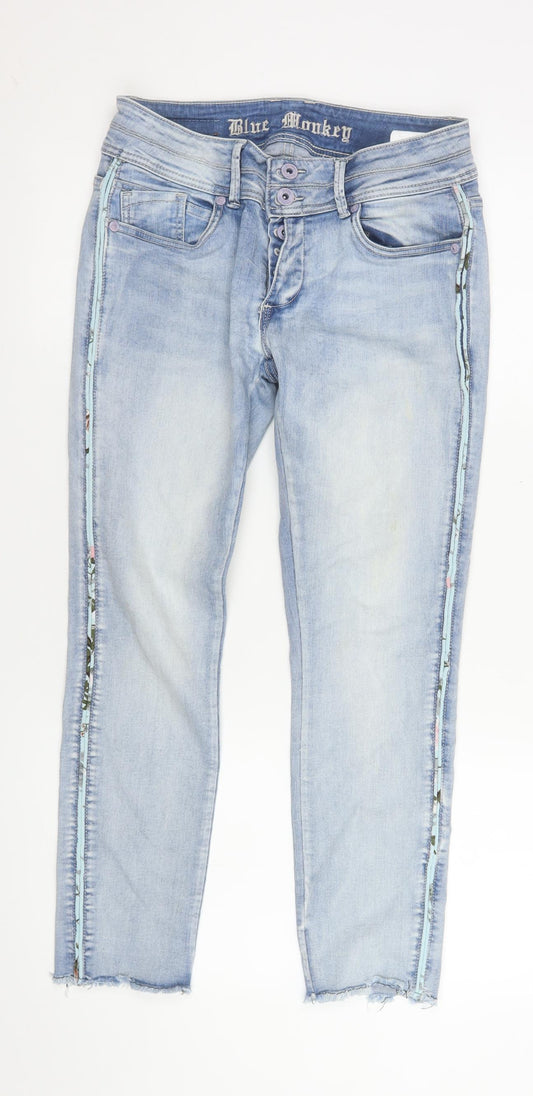 Womens UK Size 12 Blue Monkey Slim Fit Skinny Blue Jeans