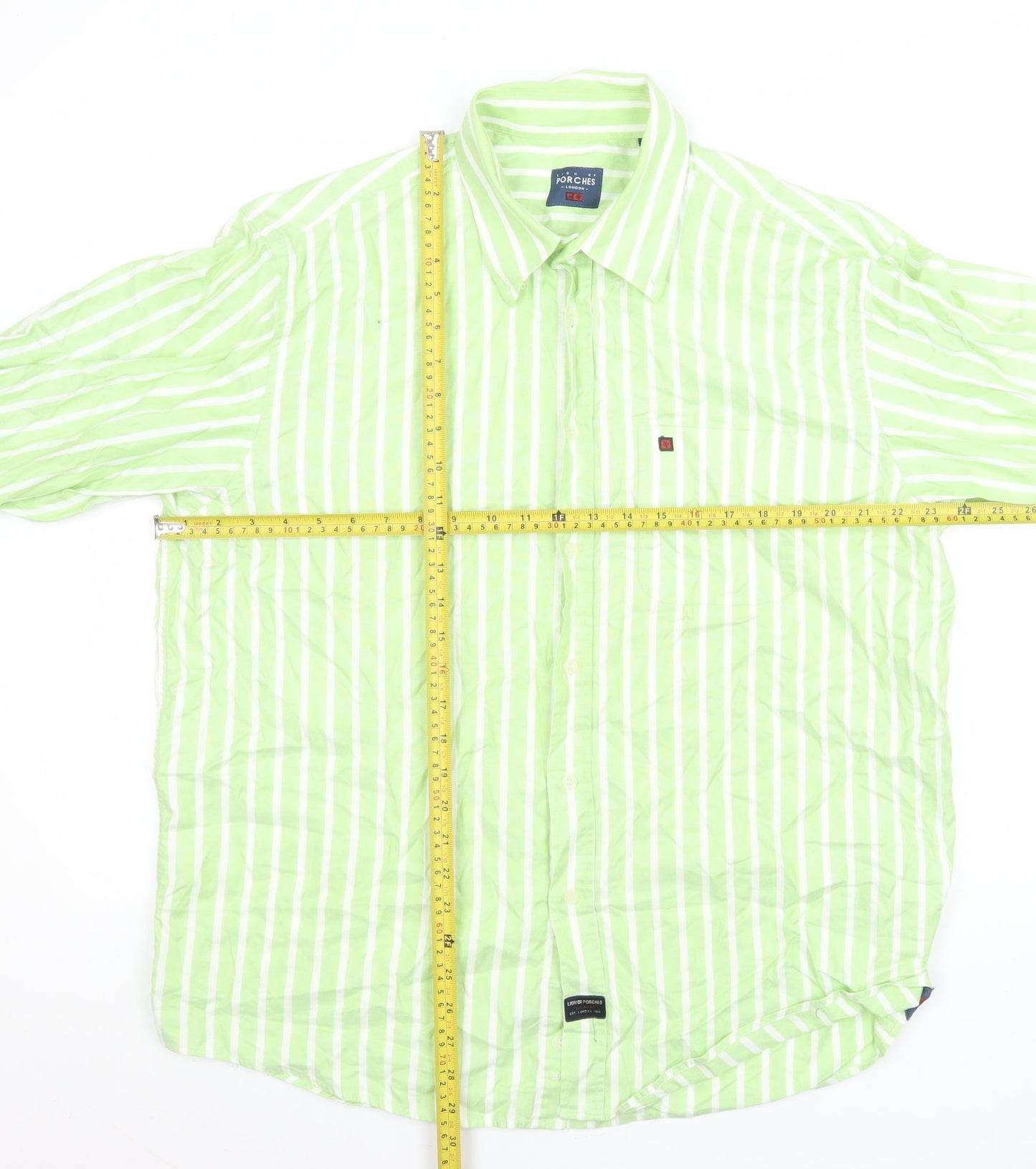 Lion of Porches Men’s Green Striped Cotton Long Sleeve Shirt XL