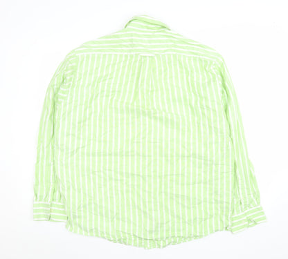 Lion of Porches Men’s Green Striped Cotton Long Sleeve Shirt XL
