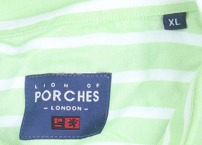 Lion of Porches Men’s Green Striped Cotton Long Sleeve Shirt XL