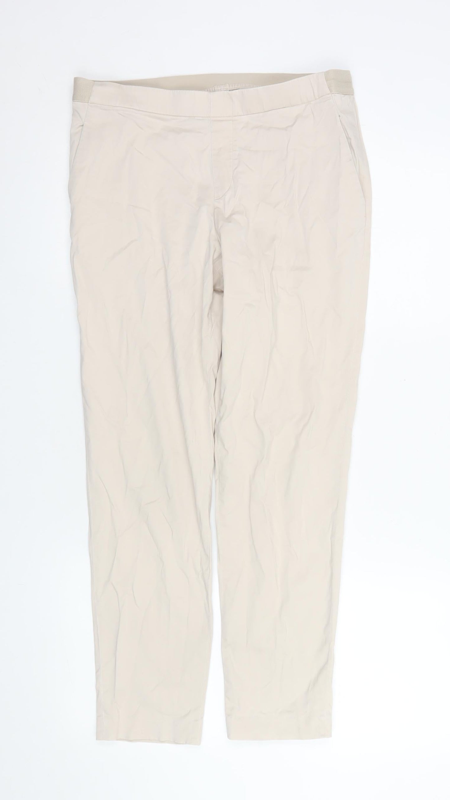 Womens UK Size M Uniqlo Regular Fit Cropped Beige Trousers