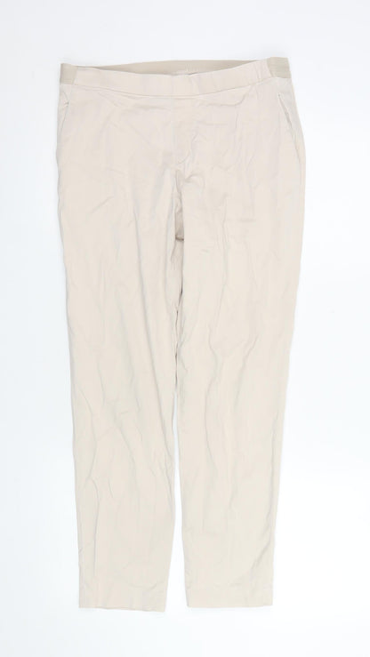 Womens UK Size M Uniqlo Regular Fit Cropped Beige Trousers