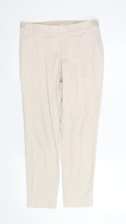 Womens UK Size M Uniqlo Regular Fit Cropped Beige Trousers