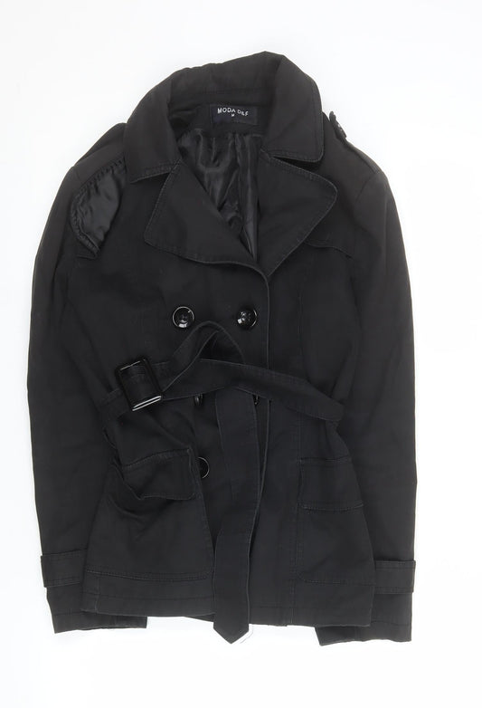Womens UK Size M MODA D&F Black Trench Coat