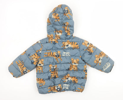 Next Unisex Baby Blue Tiger Print Hooded Puffer Jacket 12–18 Months