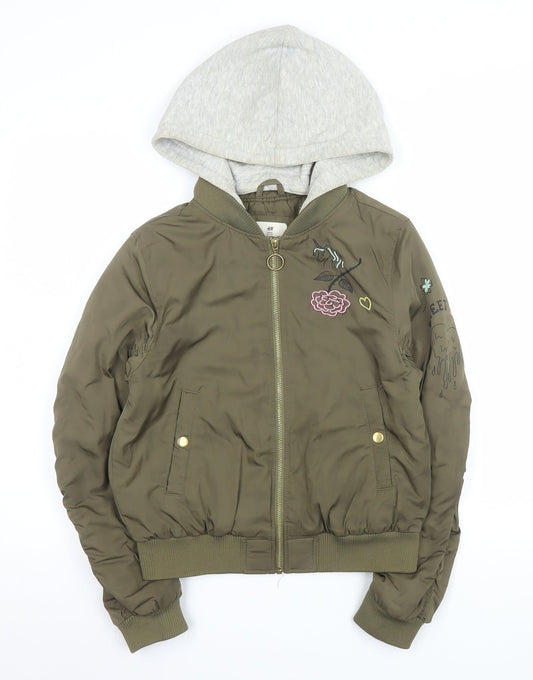 Girls UK Size 11-12 Years H&M Green Bomber Jacket