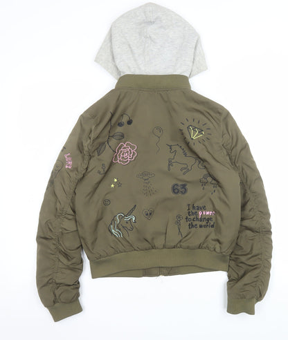 Girls UK Size 11-12 Years H&M Green Bomber Jacket