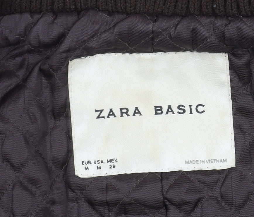 Zara Men Black M Military Coat Cotton Blend Mid-Length Jacket