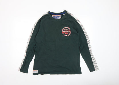 Superdry Men's Green Long Sleeve Athletic Logo Crew Neck Top Size L