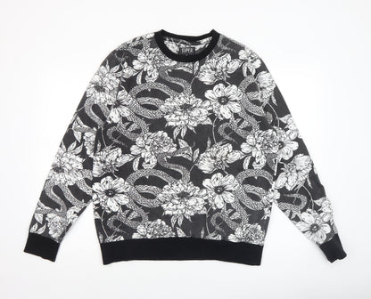 Super Massive Men's Black Floral Snake Print Sweatshirt Medium