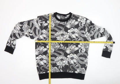 Super Massive Men's Black Floral Snake Print Sweatshirt Medium