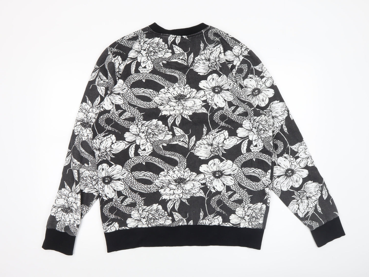 Super Massive Men's Black Floral Snake Print Sweatshirt Medium