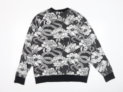 Super Massive Men's Black Floral Snake Print Sweatshirt Medium