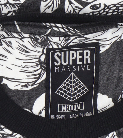 Super Massive Men's Black Floral Snake Print Sweatshirt Medium