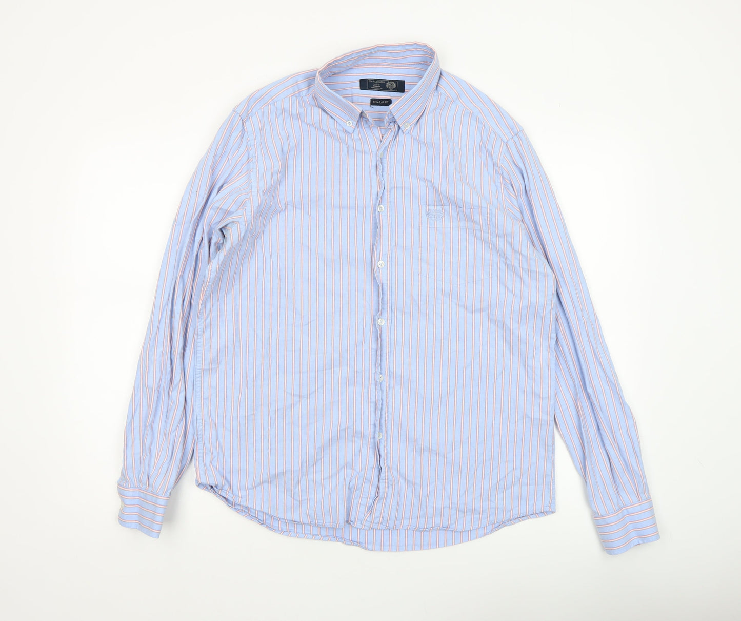 Paul Costelloe Living Men's Blue Striped Cotton Long Sleeve Button-Up Shirt Medium