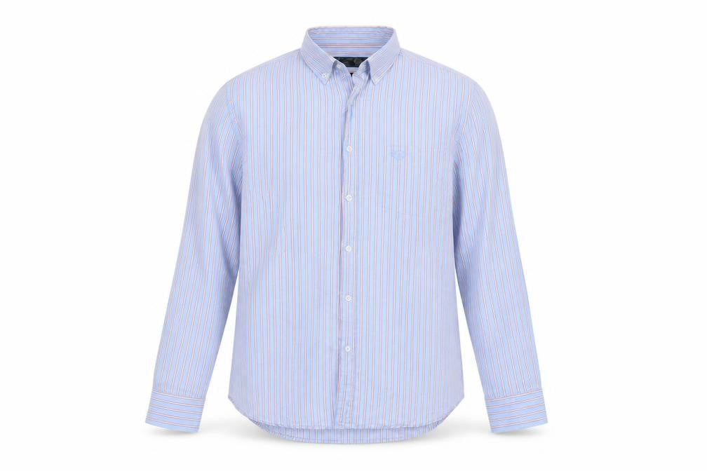 Paul Costelloe Living Men's Blue Striped Cotton Long Sleeve Button-Up Shirt Medium