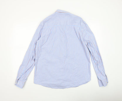 Paul Costelloe Living Men's Blue Striped Cotton Long Sleeve Button-Up Shirt Medium