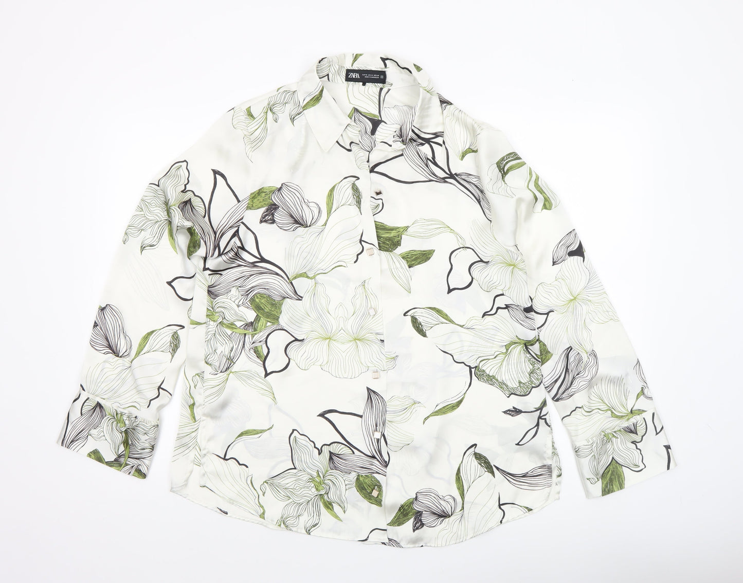 Womens UK Size 12 Zara White Basic Button-Up