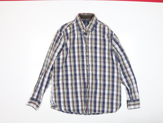 Bugatti Men's Multicoloured Checked Button-Down Long Sleeve Cotton Shirt L