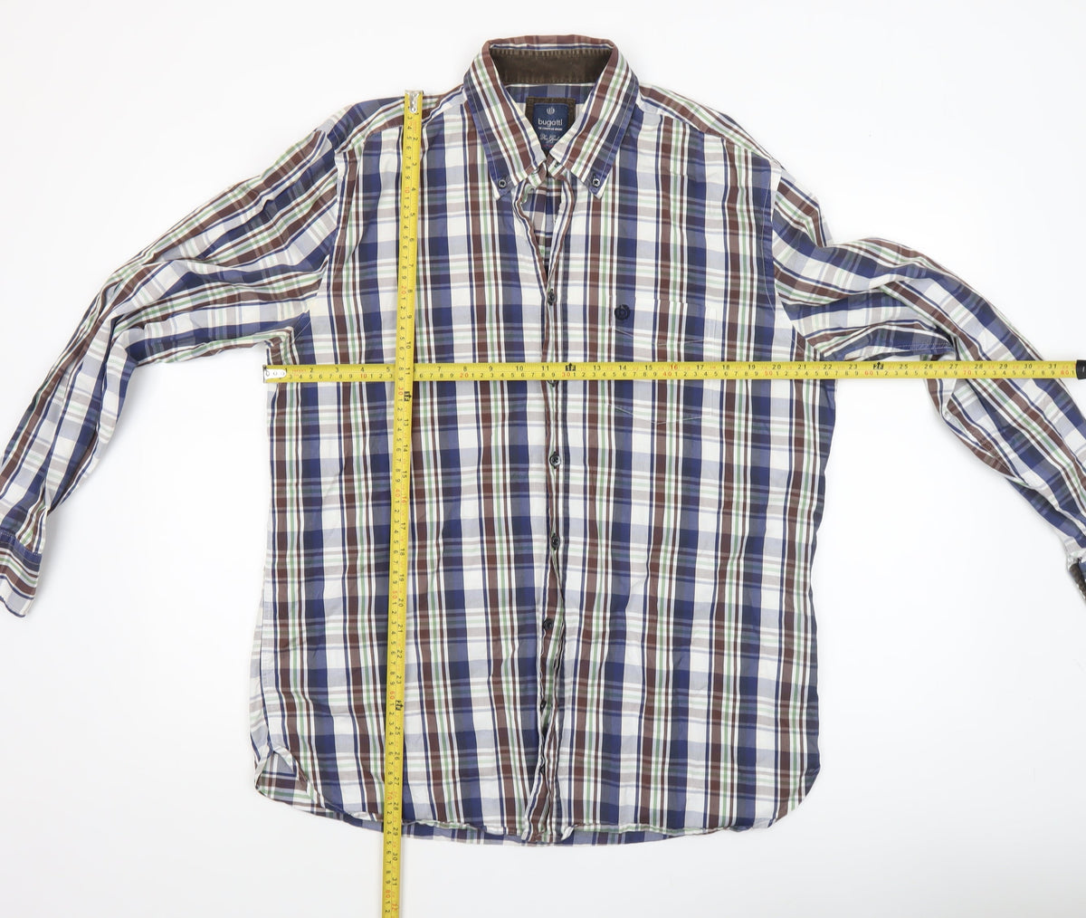 Bugatti Men's Multicoloured Checked Button-Down Long Sleeve Cotton Shirt L