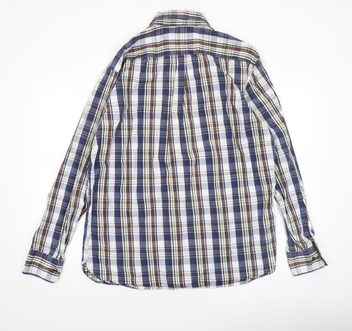 Bugatti Men's Multicoloured Checked Button-Down Long Sleeve Cotton Shirt L