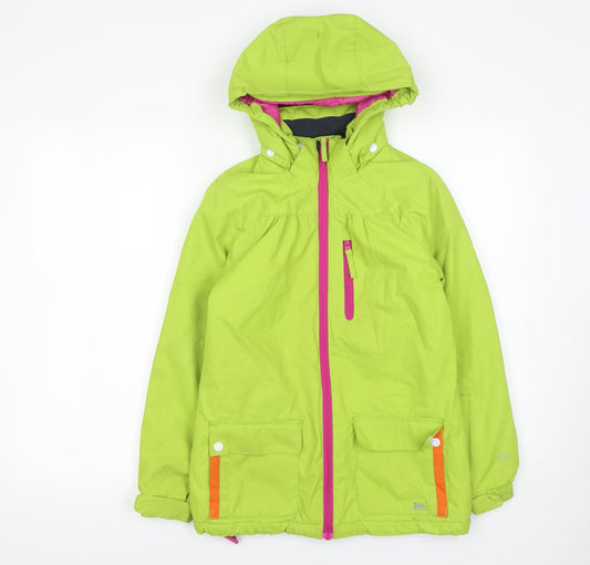 Trespass Girls Green Waterproof Hooded Parka Coat 9-10 Years