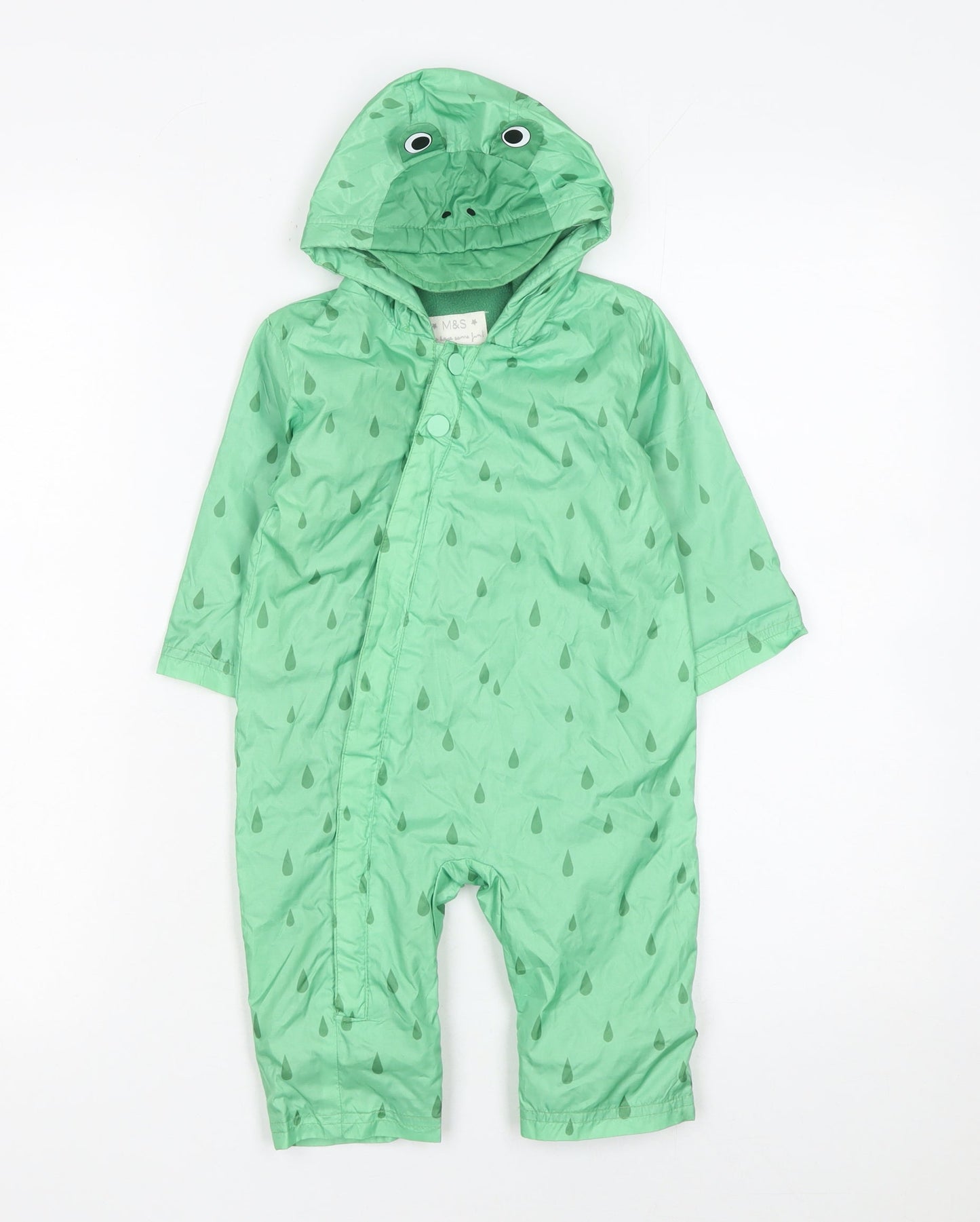 Marks and Spencer Unisex Baby Green 6-9 Months Hooded Rain Snowsuit