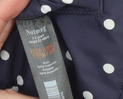 Nutmeg Girls Blue Polka Dot Padded Sleeveless Waistcoat 2-3 Years