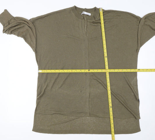 Zara Women Green Relaxed Knit Cardigan Size 12 V-Neck Long Sleeve