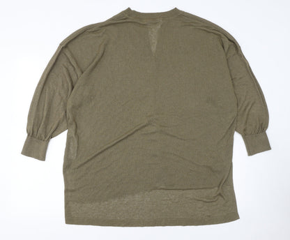 Zara Women Green Relaxed Knit Cardigan Size 12 V-Neck Long Sleeve