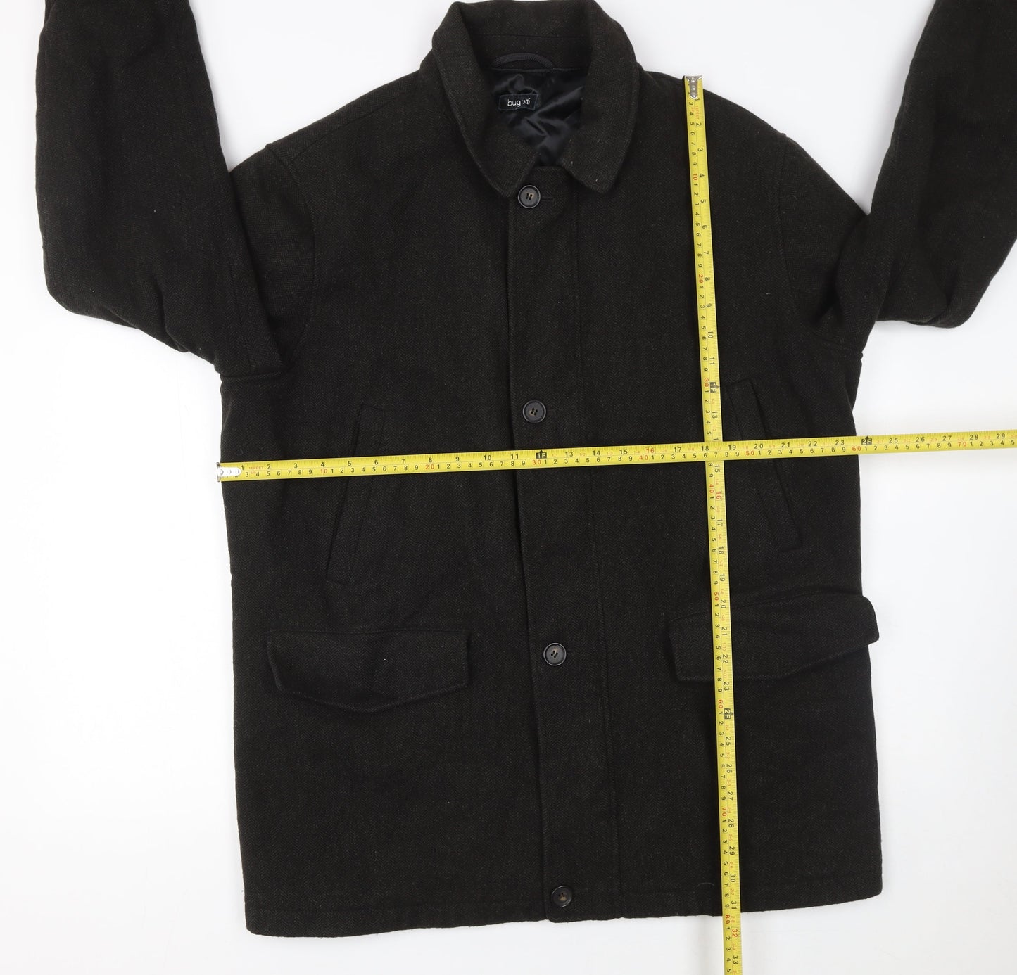 Mens UK Size 44 Bugatti Black Overcoat