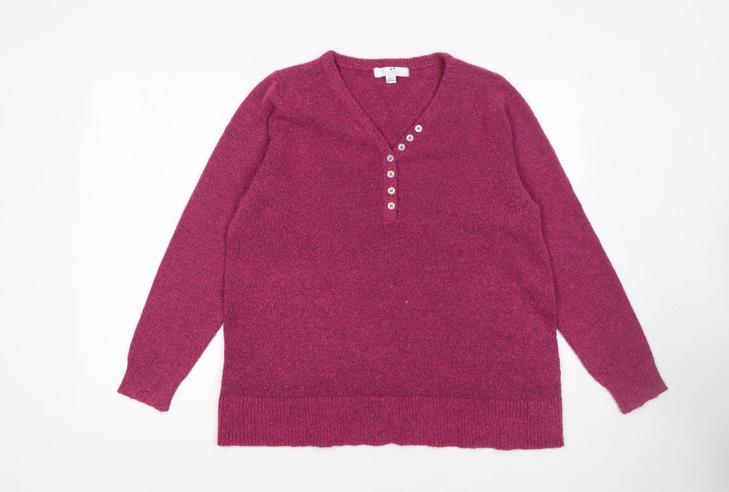 Womens UK Size 16/18 Julipa Purple Henley Jumper