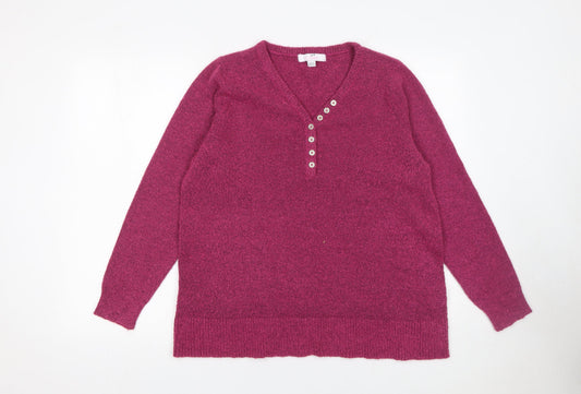 Womens UK Size 16/18 Julipa Purple Henley Jumper