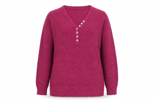 Womens UK Size 16/18 Julipa Purple Henley Jumper