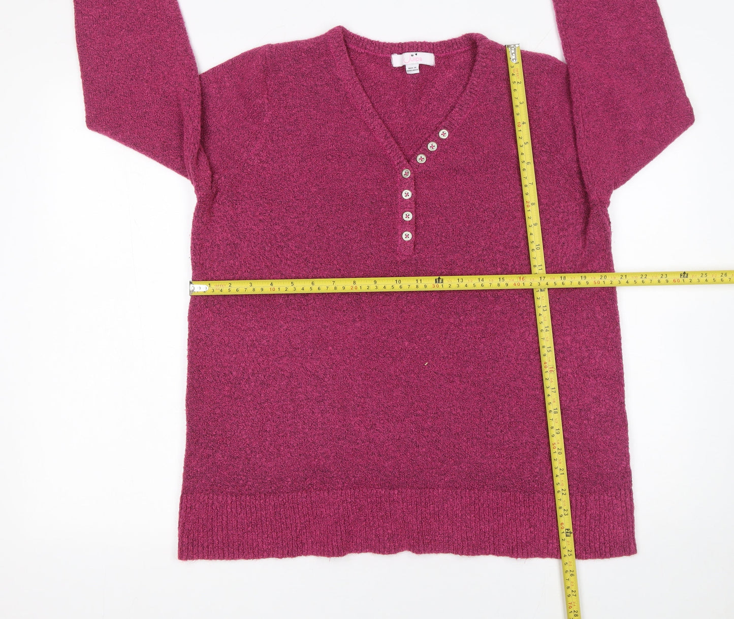 Womens UK Size 16/18 Julipa Purple Henley Jumper