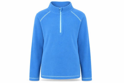 Front view of Crane girls’ blue fleece 1/4 zip equestrian sweatshirt 11-12 years