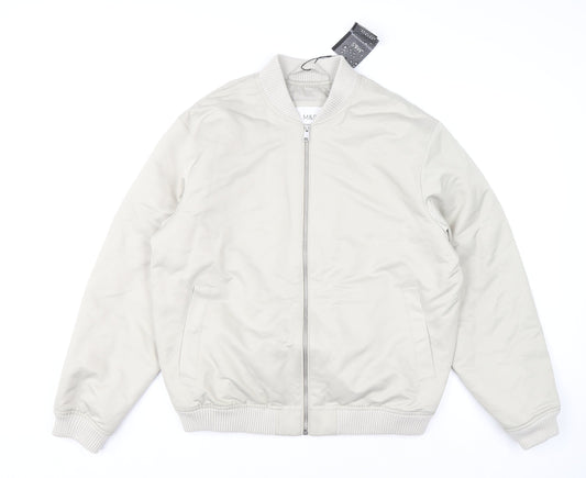 Marks and Spencer Men's Beige Bomber Jacket M Water Resistant