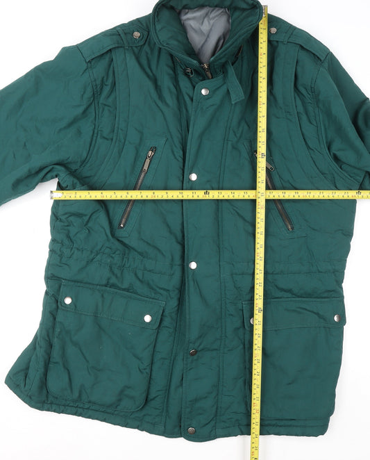 C&A Mens Green L Regular Parka Jacket 44in Stand Collar Winter Coat