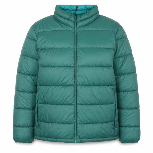 Front view of Dunnes women’s green 3xl puffer jacket shower resistant thermal