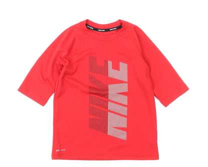 Nike Boys Red Dri-Fit Rash Guard Swim Top 8-10 Years Quick Dry UV