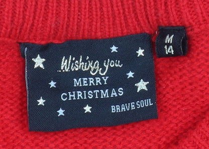 Womens UK Size 14 Brave Soul Red Pullover Jumper