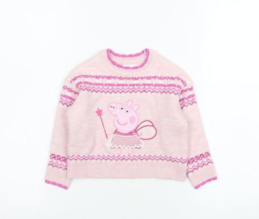 Nutmeg Girls Pink Peppa Pig Fair Isle Knit Jumper 18-24 Months Pullover